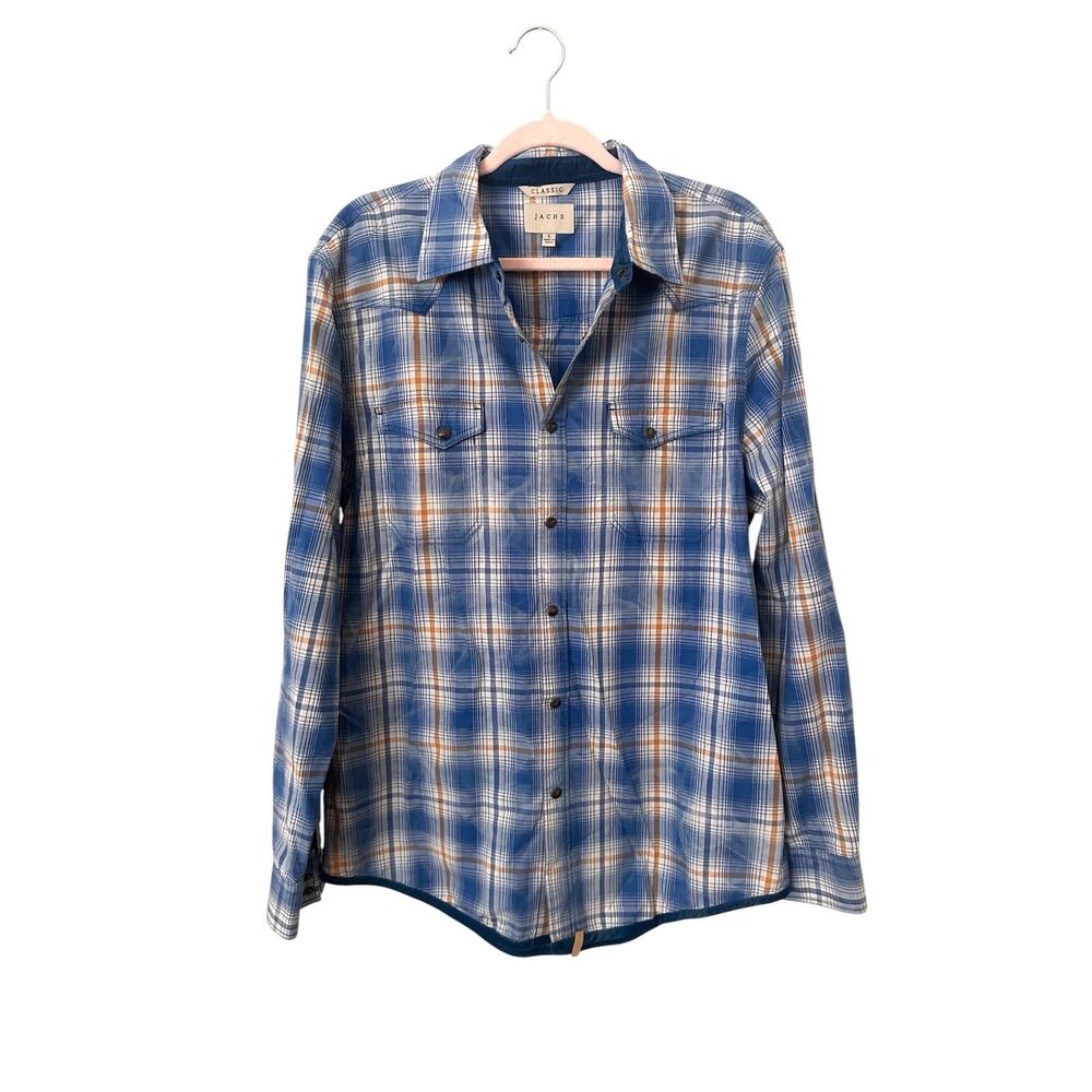 JACHS Classic Fit Plaid Button Down Blue Large - Picture 2 of 5